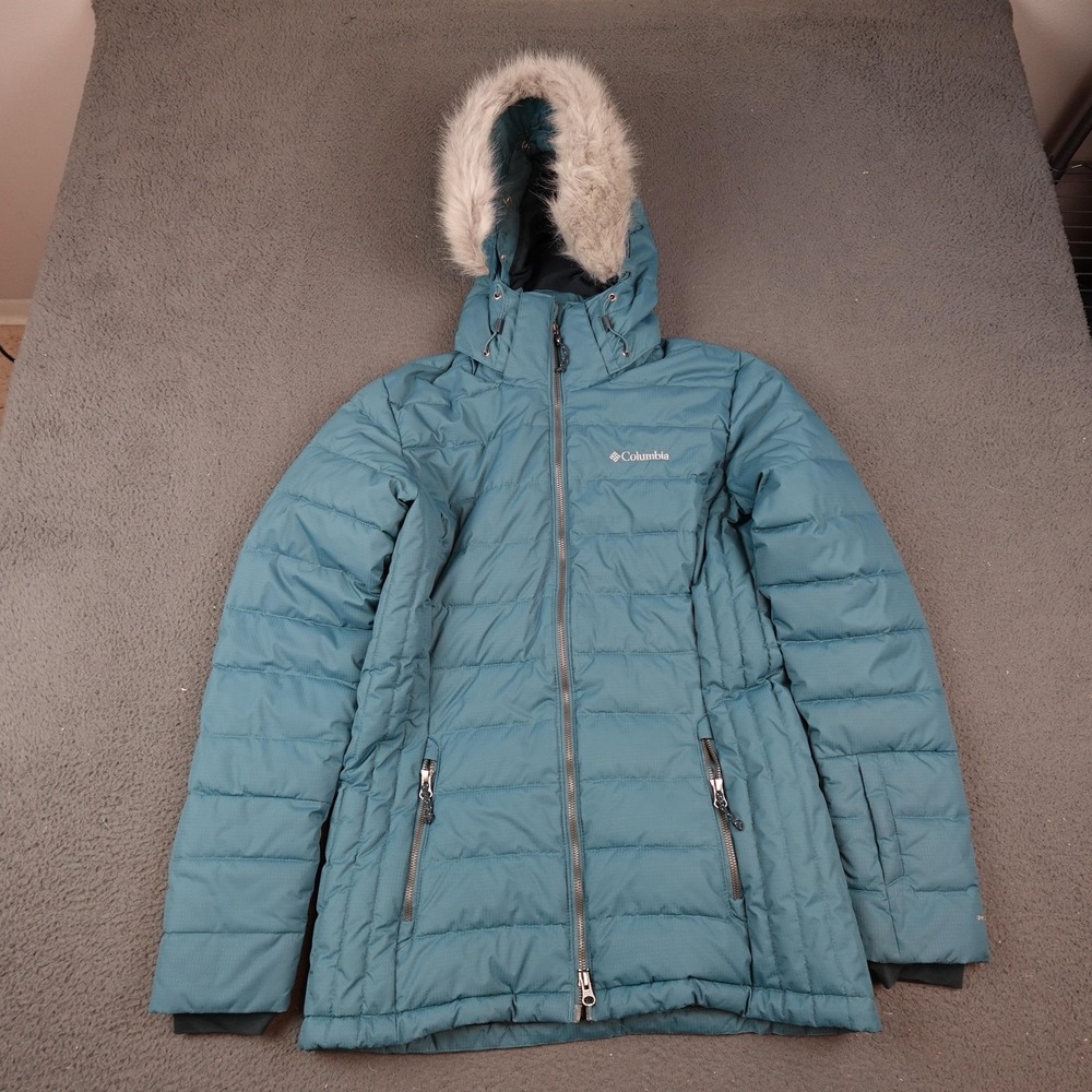 Columbia Jacket Womens Small Blue Omni-Heat Hooded Faux Fur Puffer Coat Parka